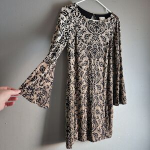 Black & Gold Velvet Burnout Dress Bell Sleeve Baroque Whimsigoth Gothic Lined S